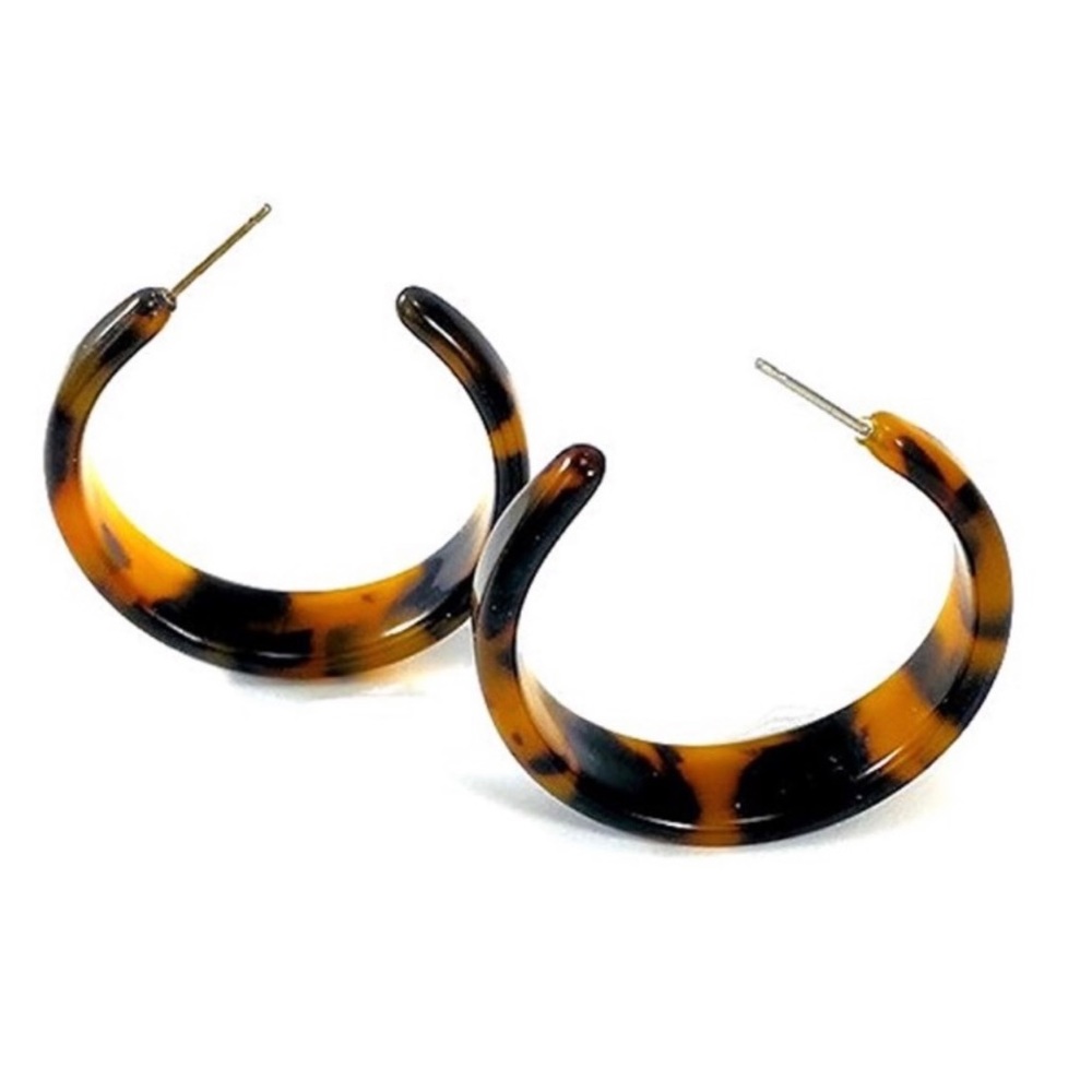 Tortoise Shell‎ Earrings Acrylic 1 1/2 inches